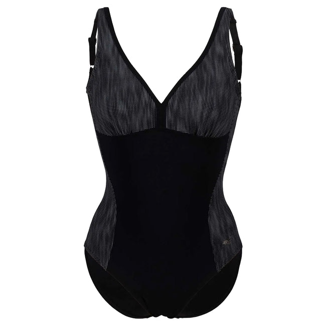 Black-Silver - Front - Arena Womens-Ladies Lucia Body Lift One Piece Swimsuit