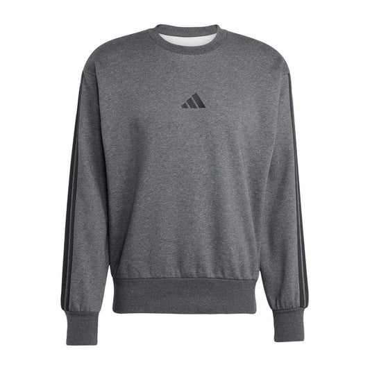 Dark Grey - Front - Adidas Mens Essentials 3 Stripes Fleece Sweatshirt