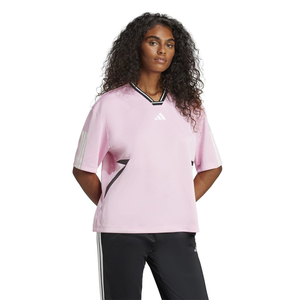 True Pink - Lifestyle - Adidas Womens-Ladies Tiro 3 Stripes Boyfriend T-Shirt