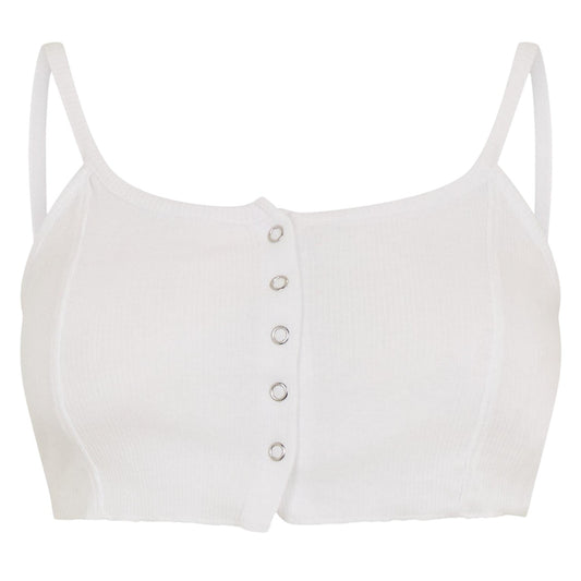 White - Front - Brave Soul Womens-Ladies Rib Knit Crop Top