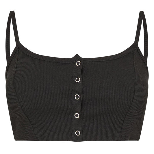 Black - Front - Brave Soul Womens-Ladies Rib Knit Crop Top