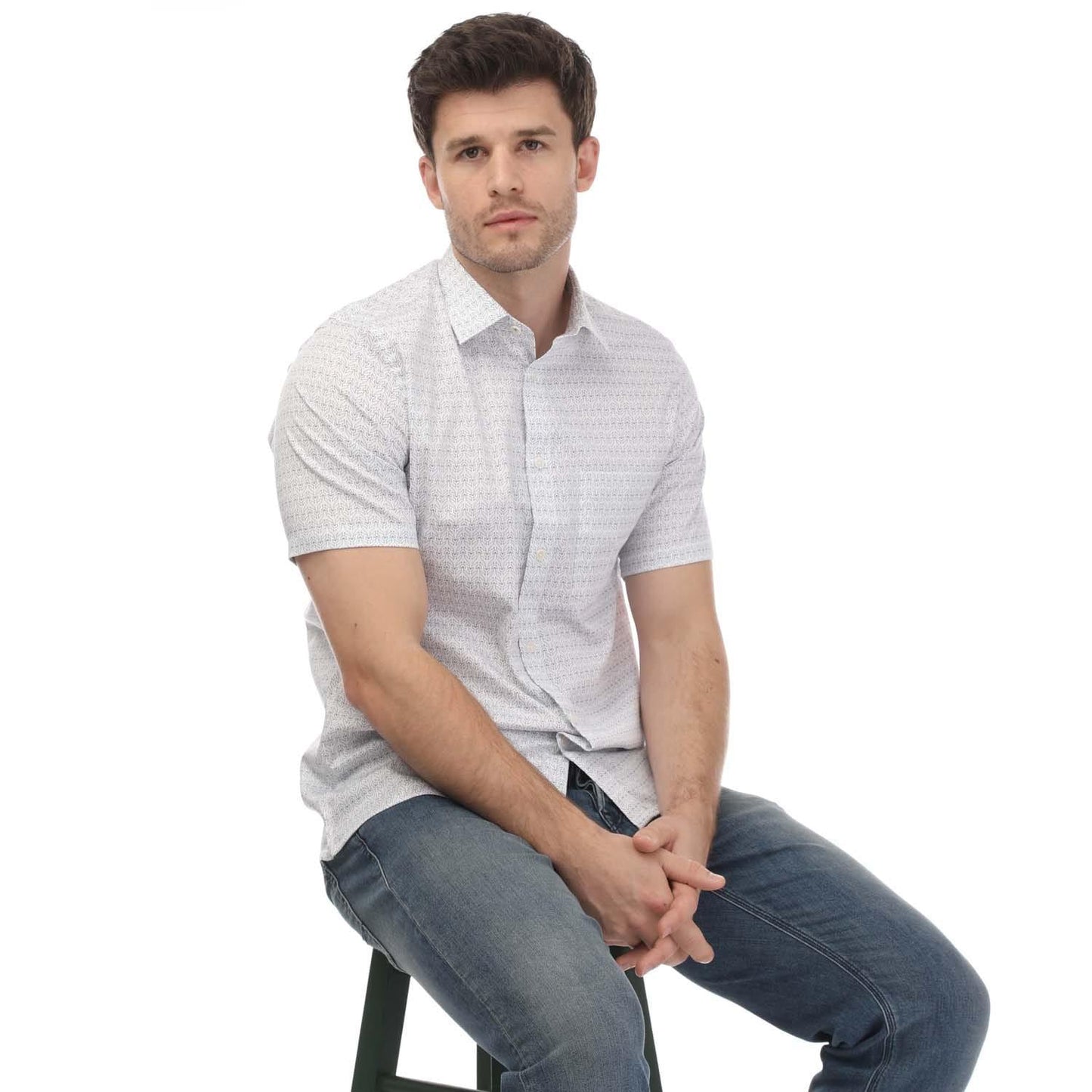 White - Lifestyle - Ted Baker Mens Sargent Geometric Satin Stretch Shirt