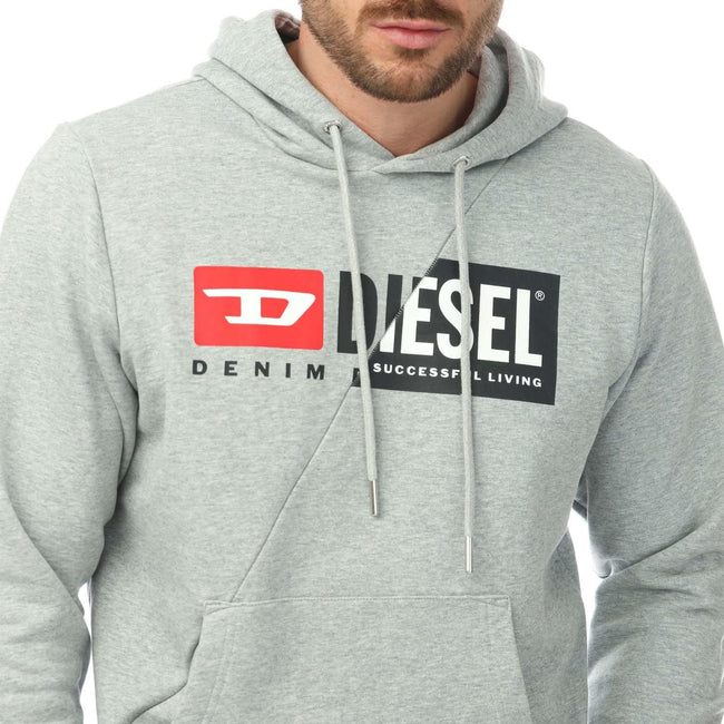 Grey - Side - Diesel Mens S-Girk Cuty Felpa Hoodie