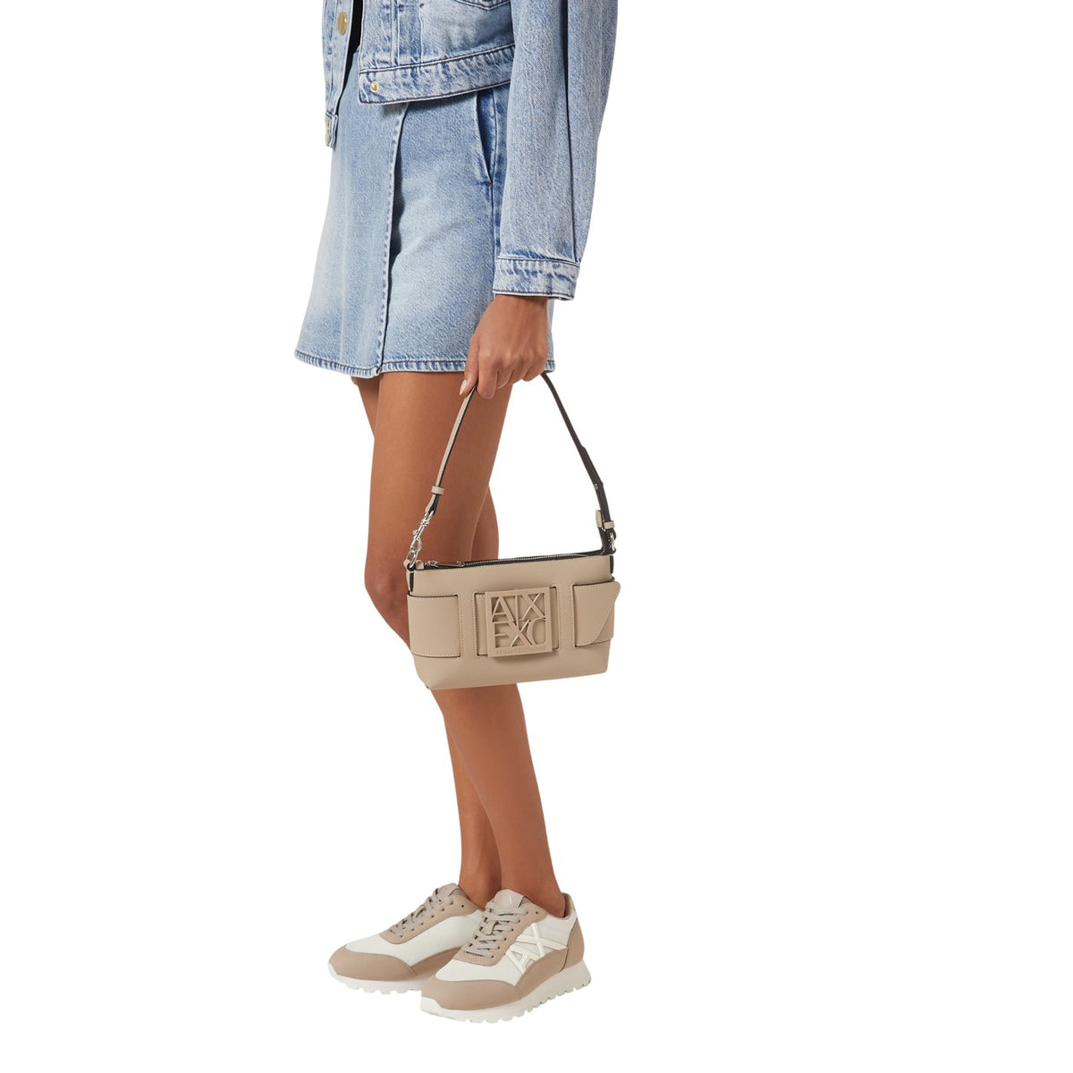 Sand - Pack Shot - Armani Exchange Womens-Ladies Susy Metal Logo Shoulder Bag