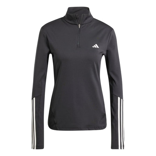 Black - Front - Adidas Womens-Ladies Hyperglam Zip Neck Gym Top