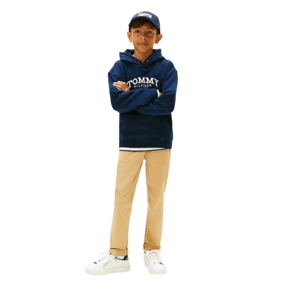 Night Navy - Pack Shot - Tommy Hilfiger Childrens-Kids Logo Hooded Drawstring Hoodie
