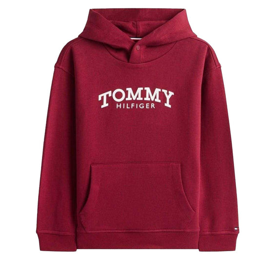 Cherry Red - Front - Tommy Hilfiger Childrens-Kids Logo Hooded Drawstring Hoodie