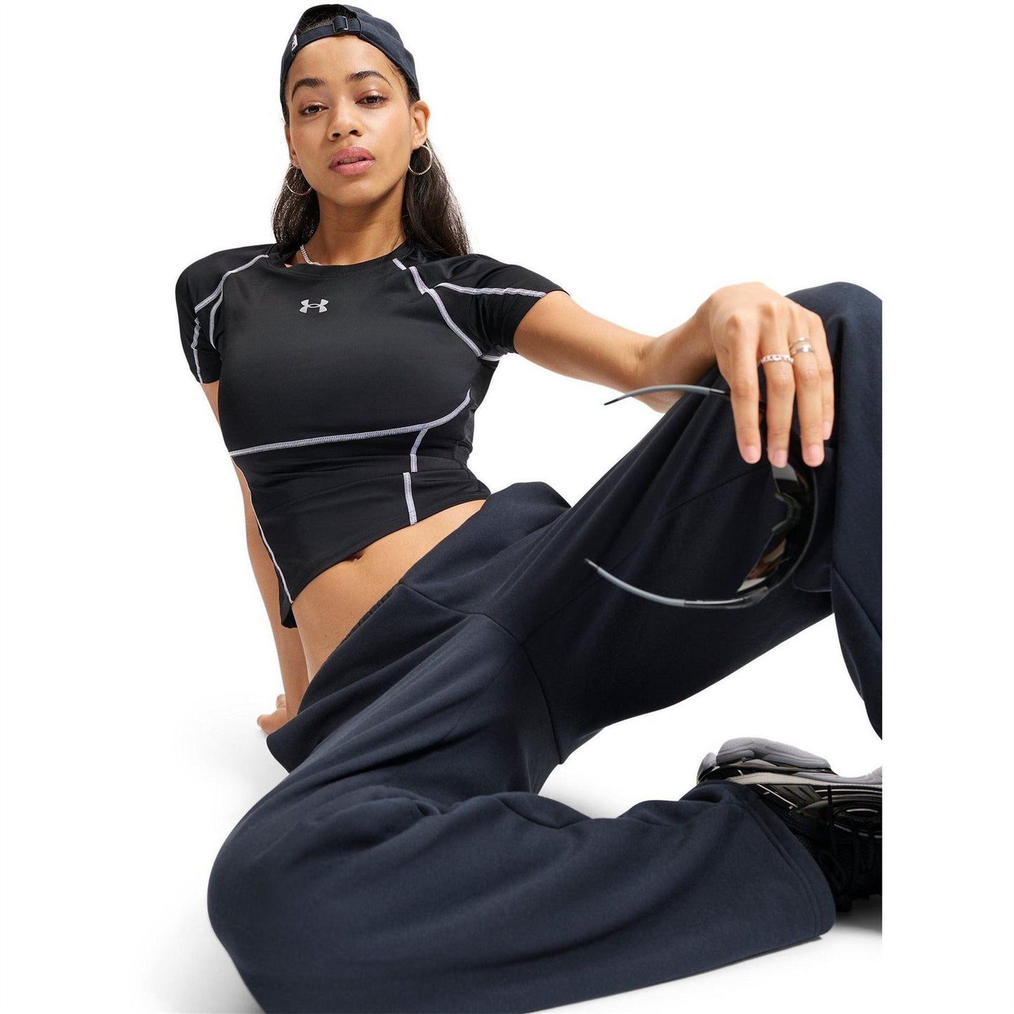 Black - Close up - Under Armour Womens-Ladies Elite HeatGear Performance Top