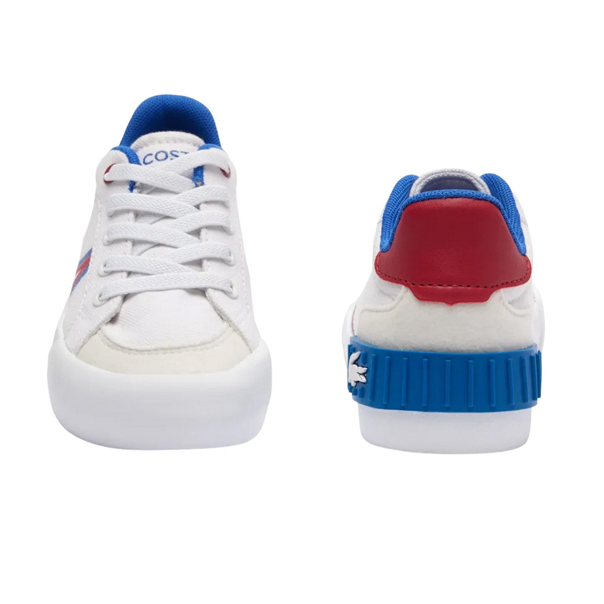 White-Red - Close up - Lacoste Childrens-Kids L004 Trainers