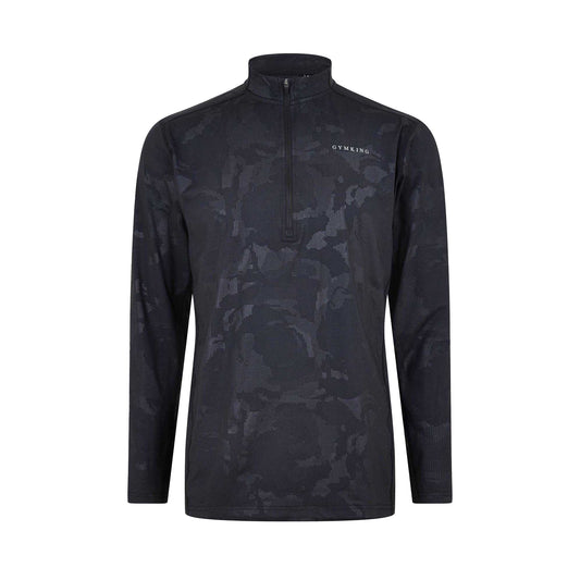 Black - Front - Gym King Mens Camo Funnel Neck Top