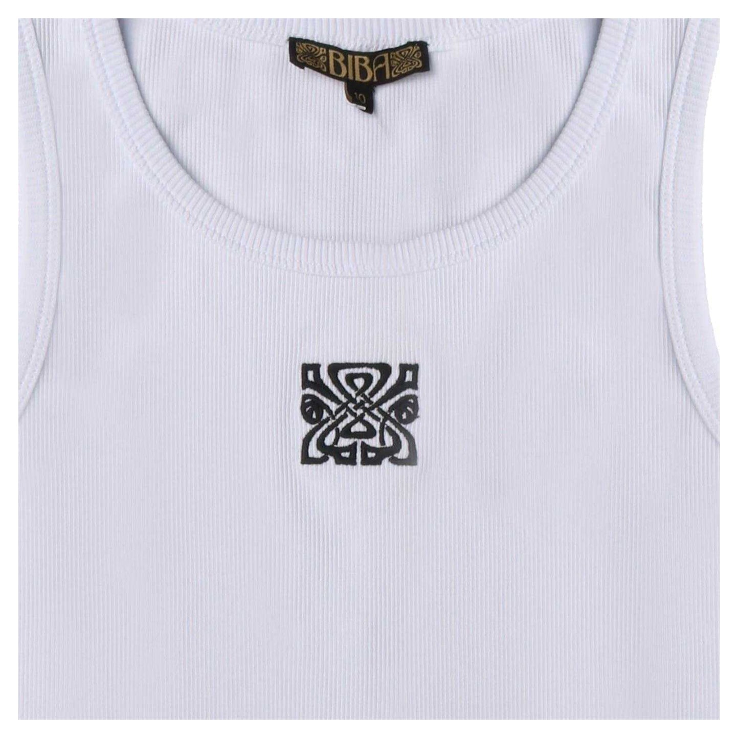 White - Side - Biba Womens-Ladies Embroidered Logo Vest Top