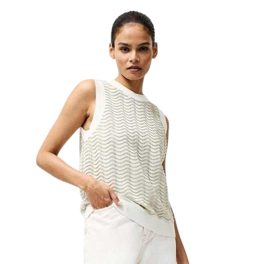 Pistachio-Cream - Front - French Connection Womens-Ladies Wave Pattern Knitted Relaxed Fit Sleeveless Vest Top
