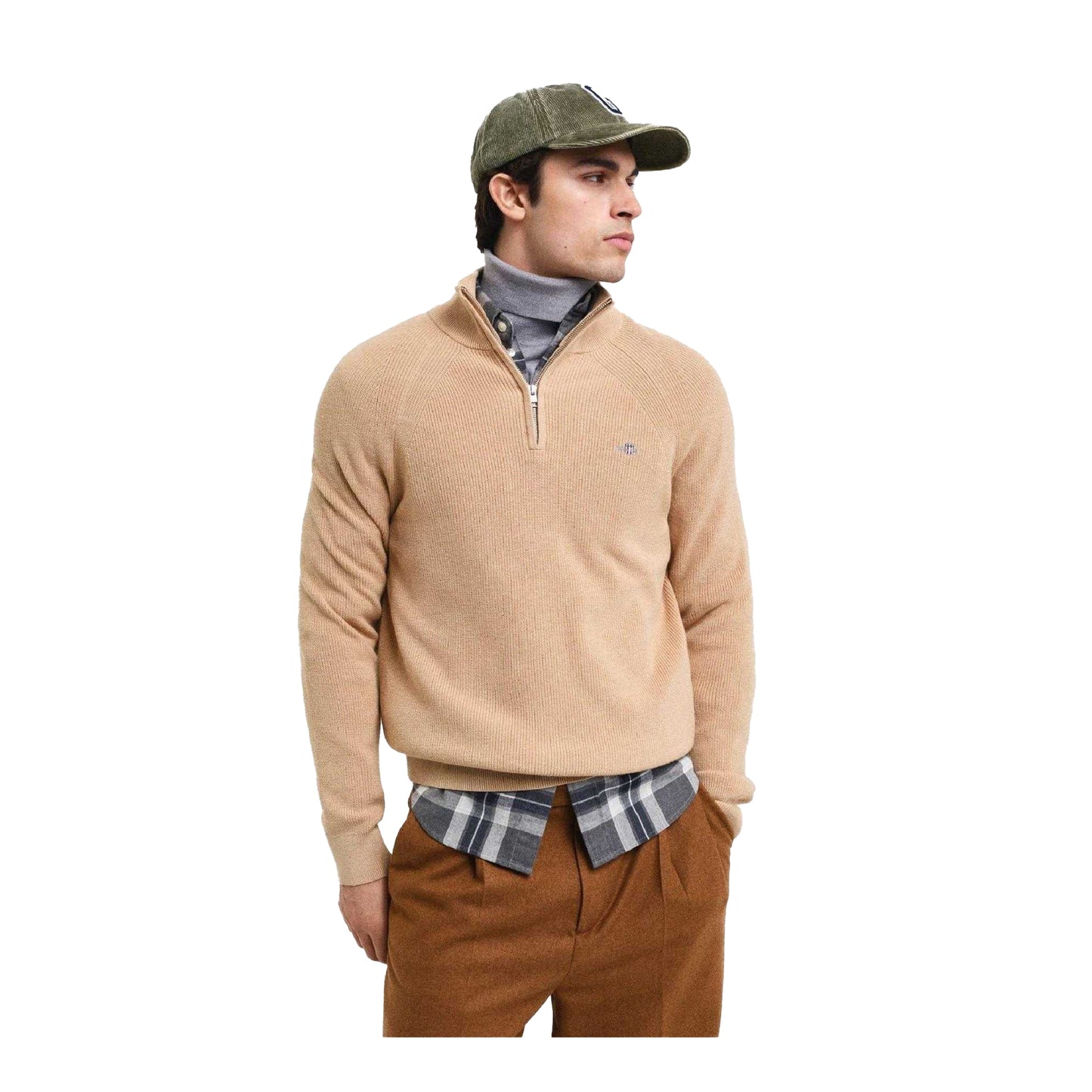 Khaki - Lifestyle - Gant Mens Wool Blend Half Zip Fleece Top