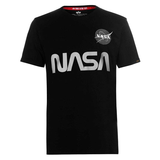 Black - Front - Alpha Industries Mens NASA Reflective T-Shirt