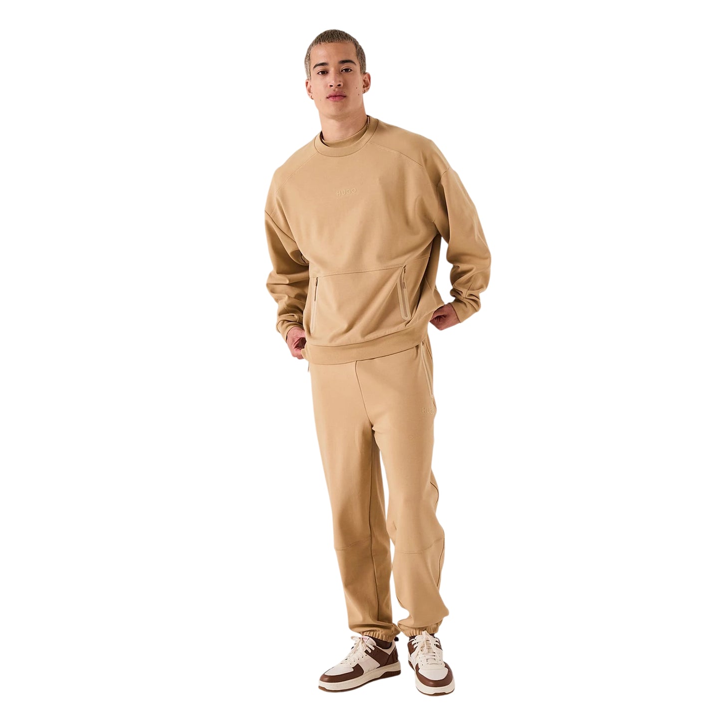 Medium Beige - Side - Hugo Boss Mens Zip Pocket Regular Sweatshirt