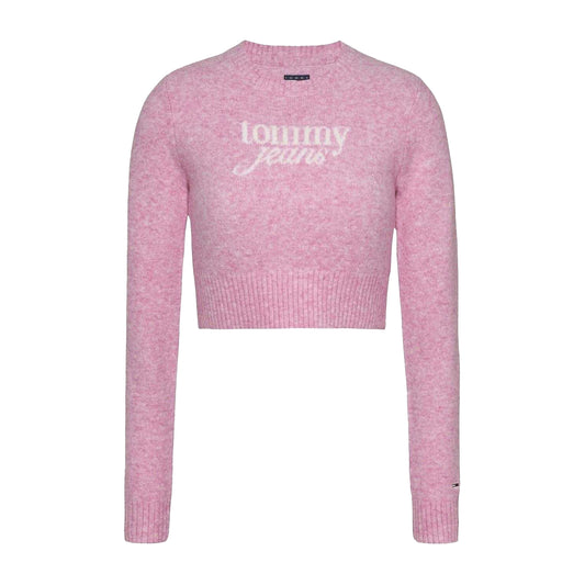 Pink Crush Heather - Front - Tommy Jeans Womens-Ladies Cropped Slim Jumper