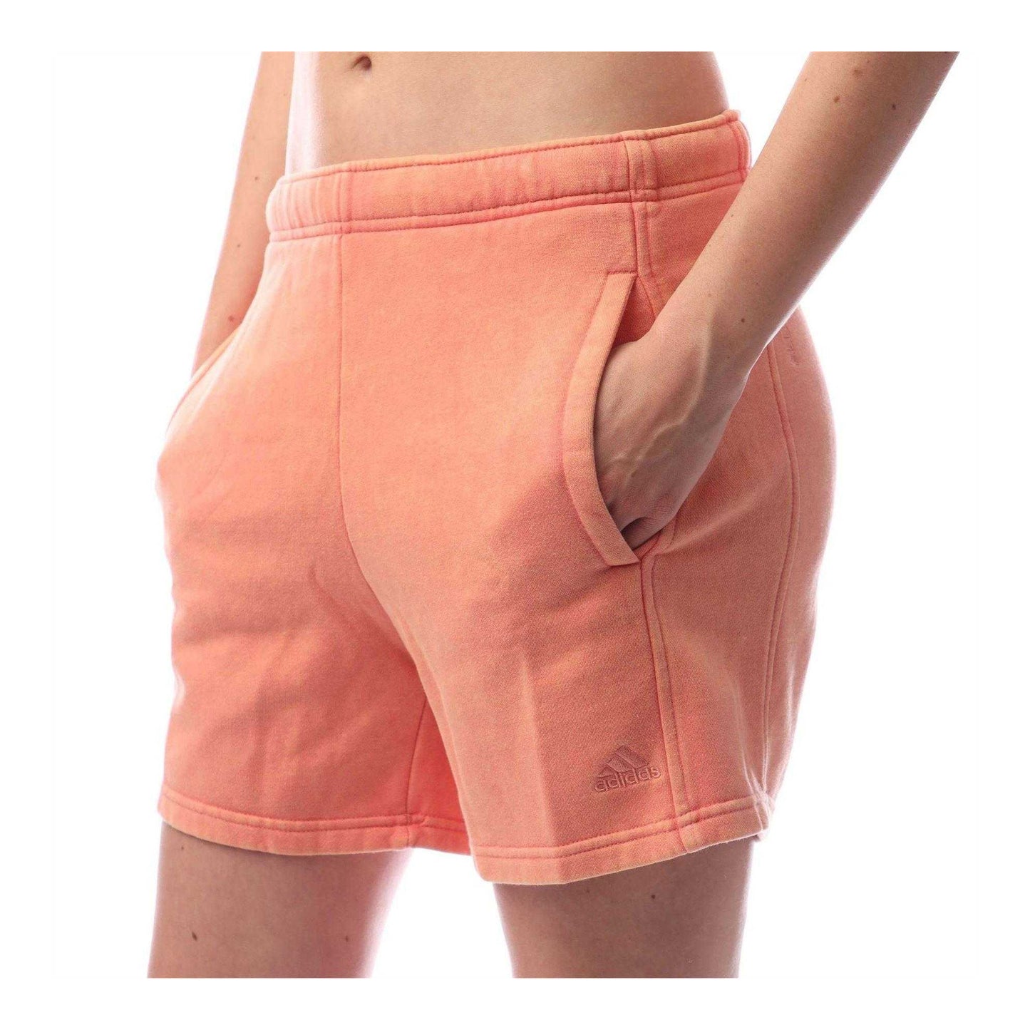 Peach - Side - Adidas Womens-Ladies Cotton Blend Washed Casual Shorts