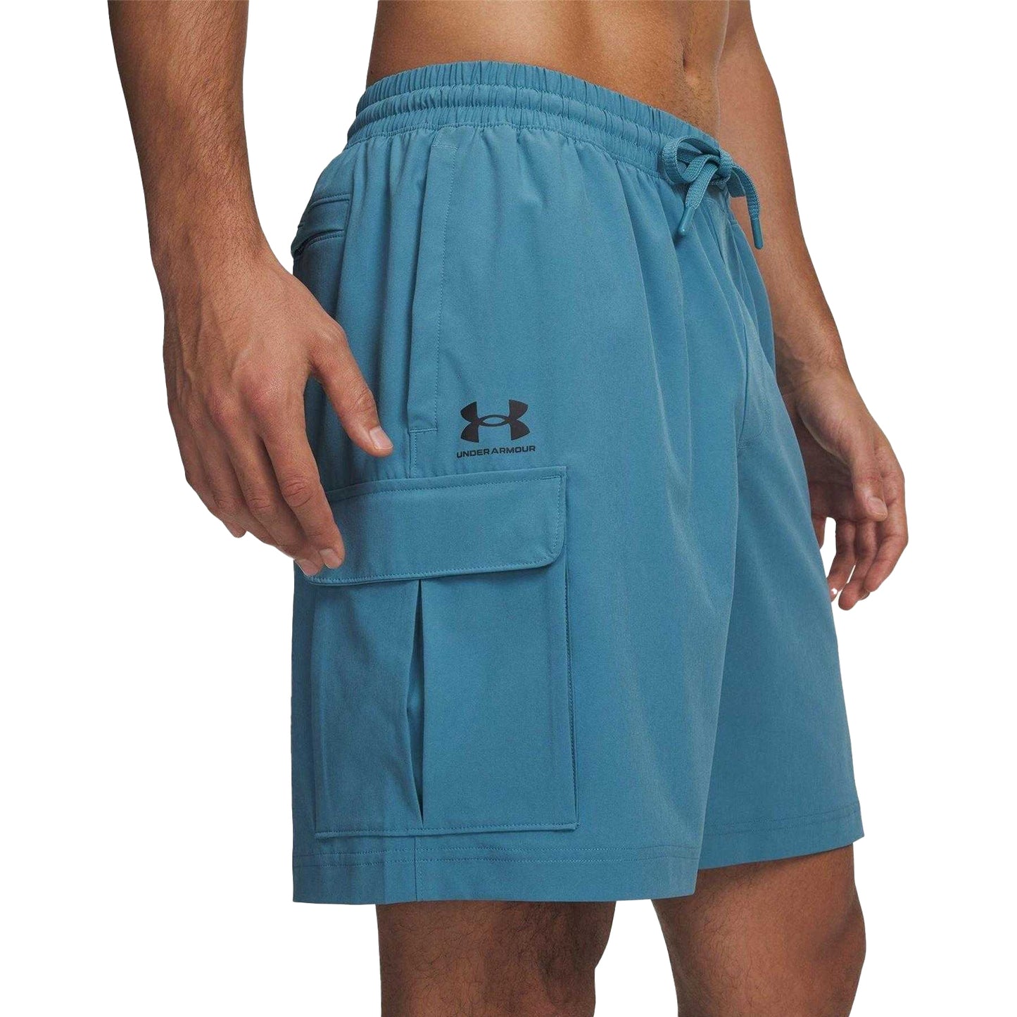 Blue-Black - Side - Under Armour Mens Vibe Woven Cargo Shorts