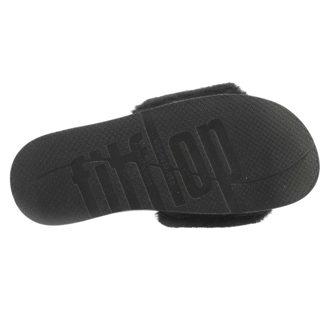 Black - Lifestyle - FitFlop Womens-Ladies iQushion Shearling Sliders
