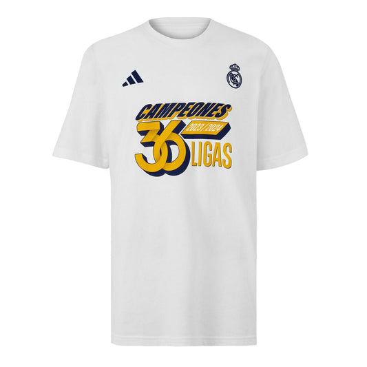 White - Front - Real Madrid CF Unisex Adult Adidas Regular T-Shirt