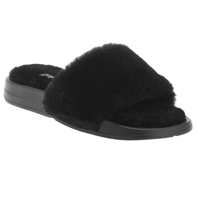 Black - Front - FitFlop Womens-Ladies iQushion Shearling Sliders