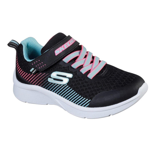 Black-Aqua - Front - Skechers Girls Microspec Diagonal Stripe Trainers