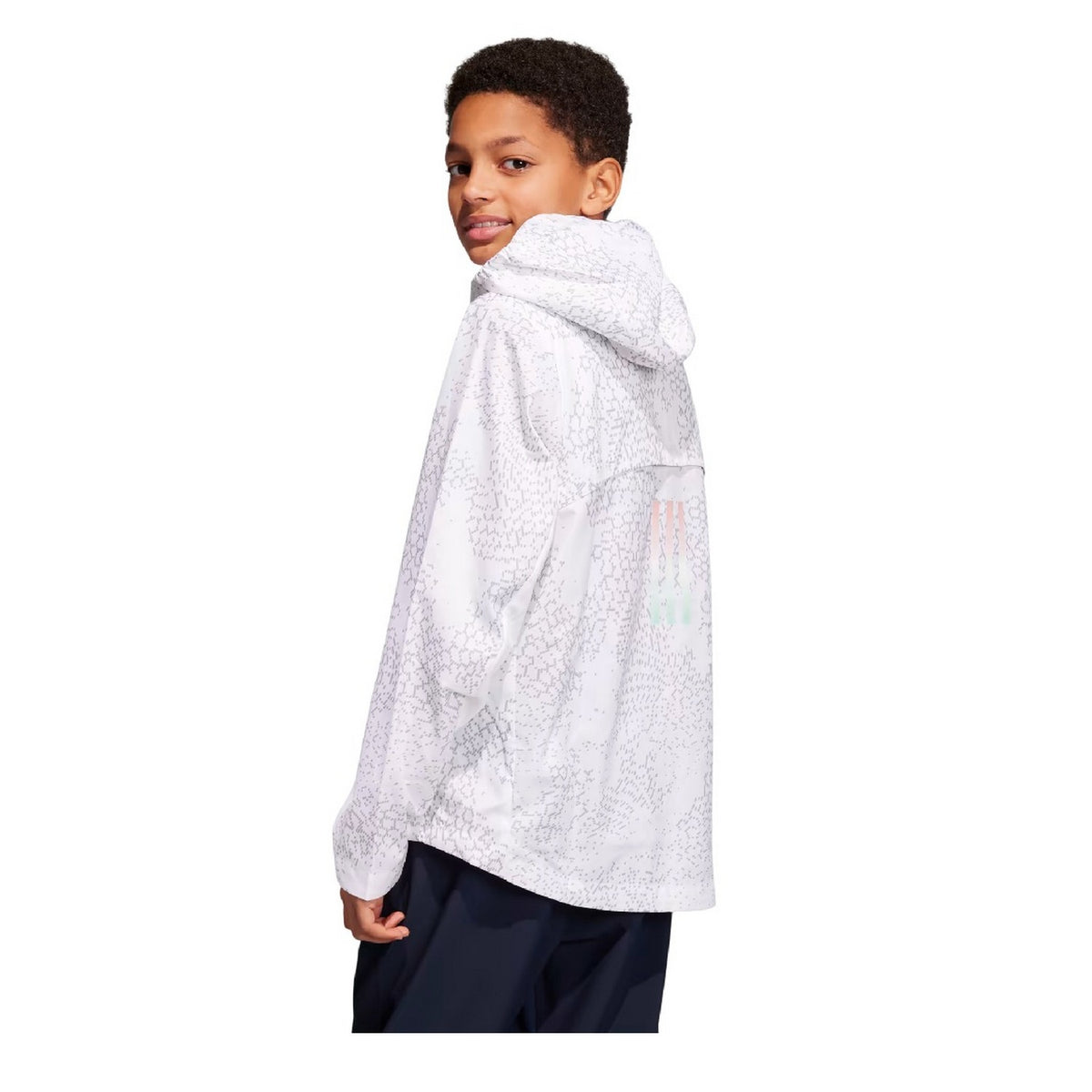 White-Light Grey Solid-Reflective - Side - Adidas Childrens-Kids Printed Windbreaker