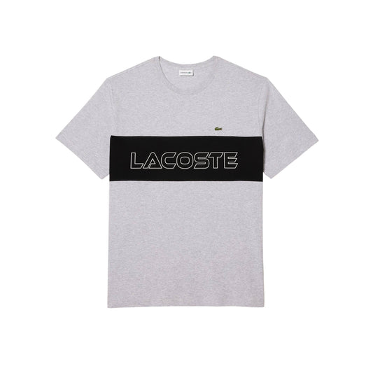 Grey - Front - Lacoste Mens Colour Block Heavy Cotton Fitted T-Shirt
