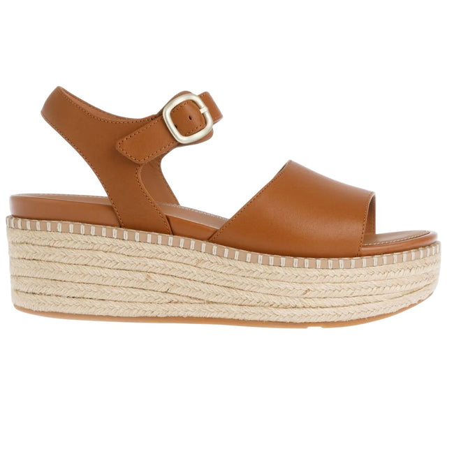 Tan - Lifestyle - FitFlop Womens-Ladies Eloise Leather Backstrap Wedge Espadrilles