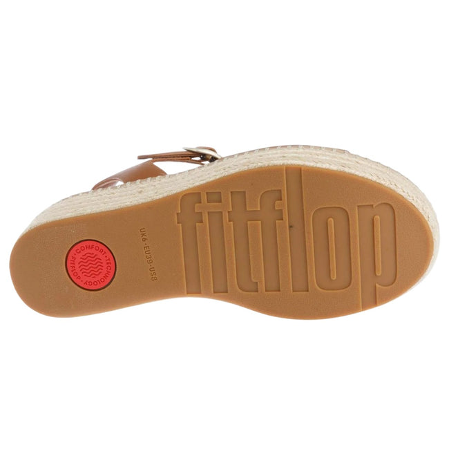 Tan - Side - FitFlop Womens-Ladies Eloise Leather Backstrap Wedge Espadrilles