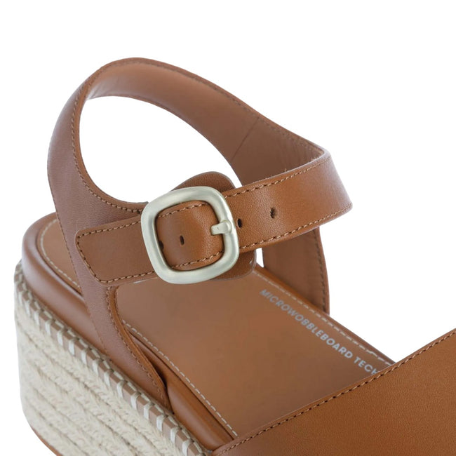 Tan - Pack Shot - FitFlop Womens-Ladies Eloise Leather Backstrap Wedge Espadrilles