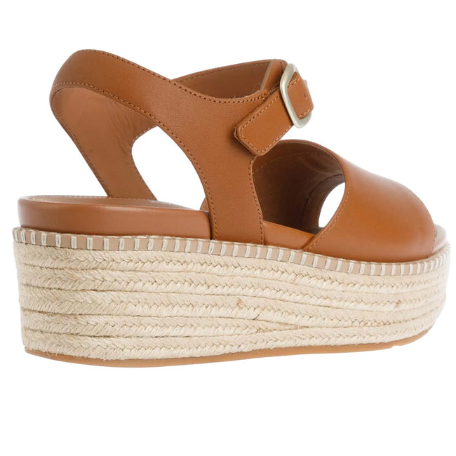Tan - Back - FitFlop Womens-Ladies Eloise Leather Backstrap Wedge Espadrilles