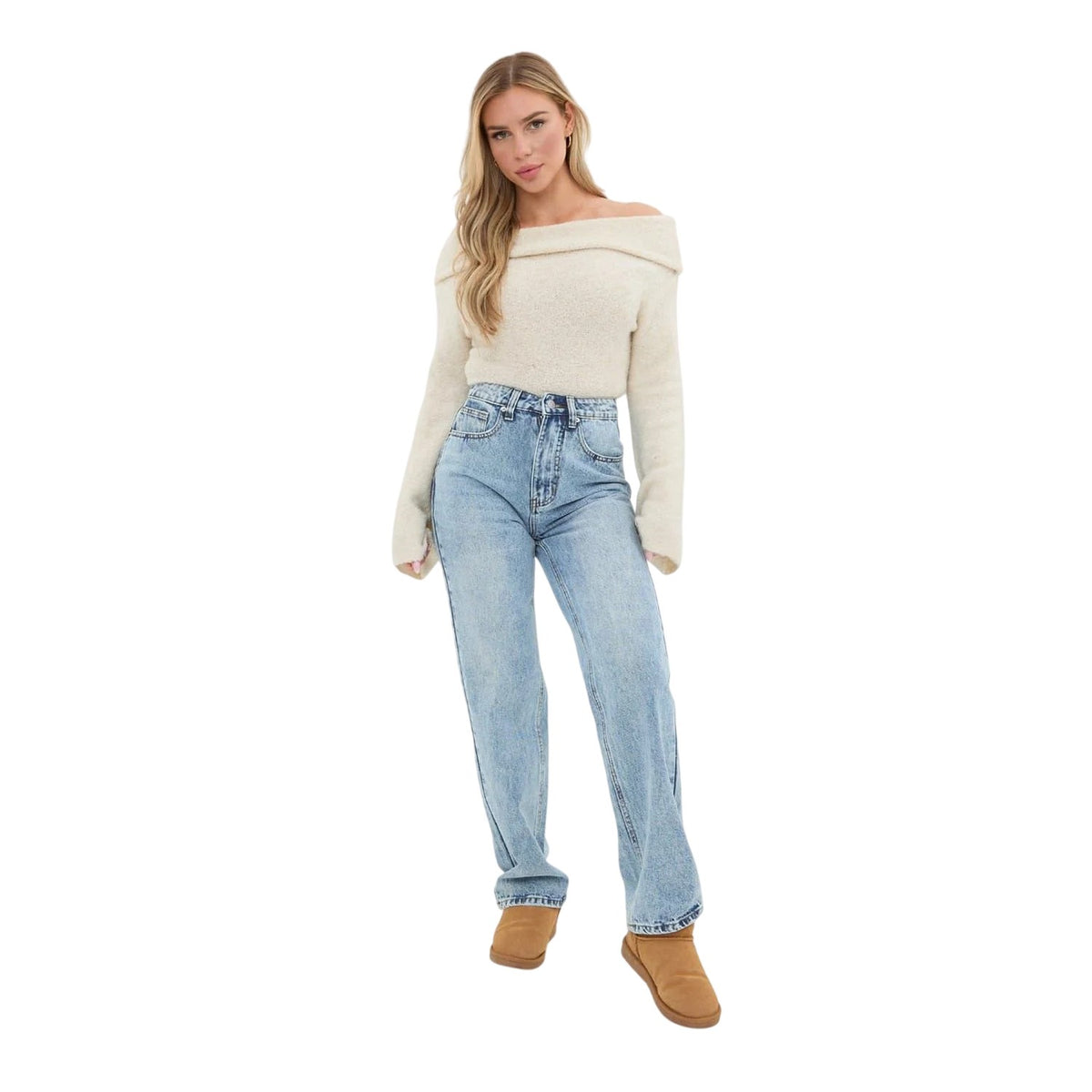 Cream - Side - I Saw It First Womens-Ladies Bouclé Bandeau Jumper