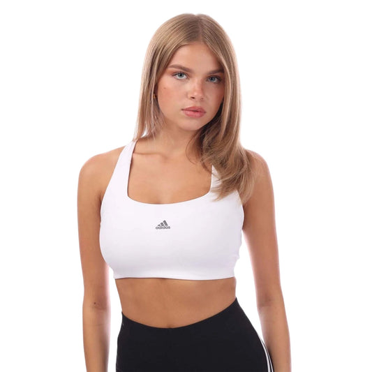 White - Front - Adidas Womens-Ladies Logo Sports Bra