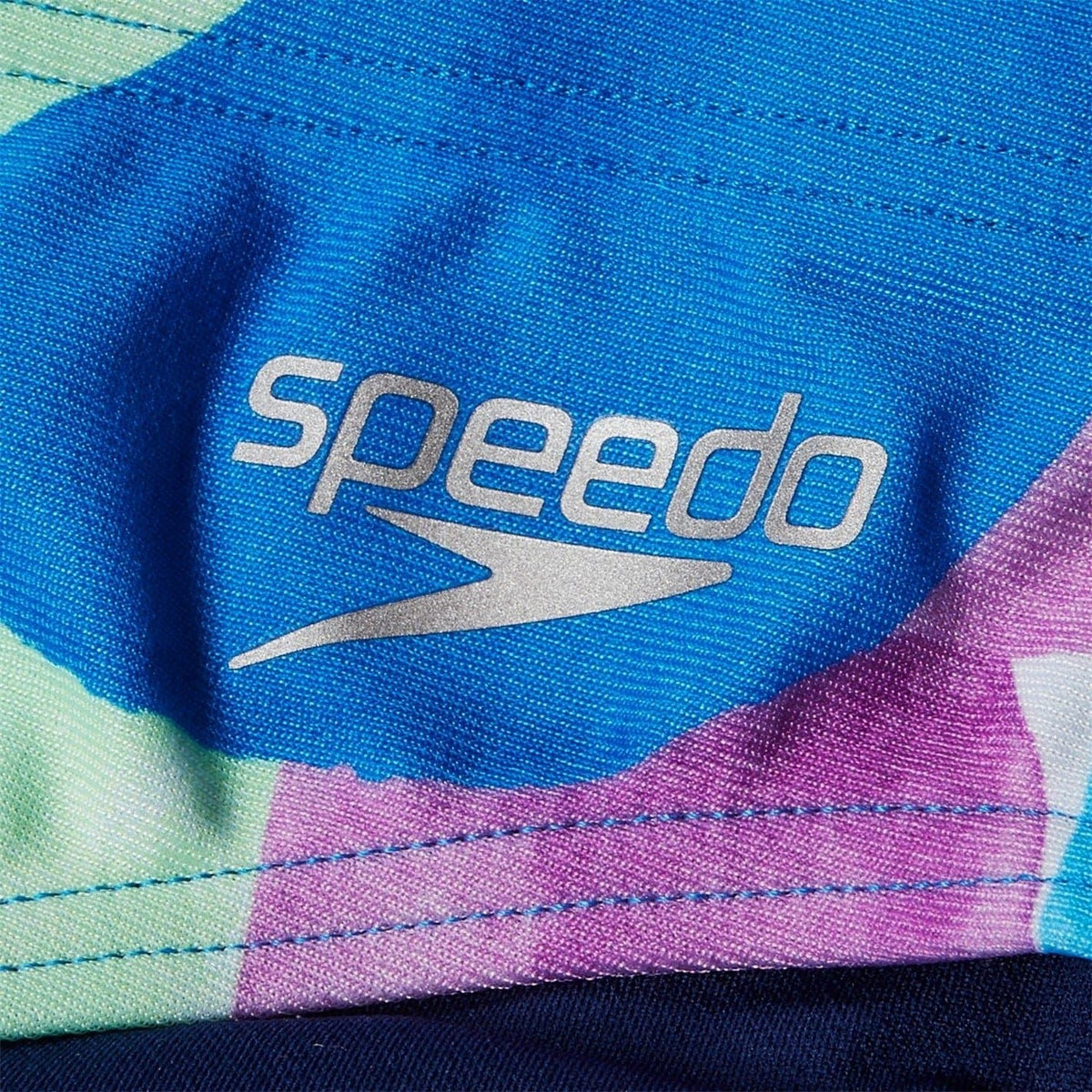 Blue-Pink - Side - Speedo Girls Abstract All-Over Print Swim Briefs