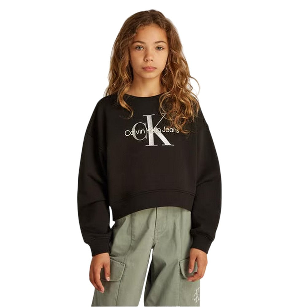 Black Blend - Lifestyle - Calvin Klein Childrens-Kids Glitter Logo Regular Crop Sweatshirt