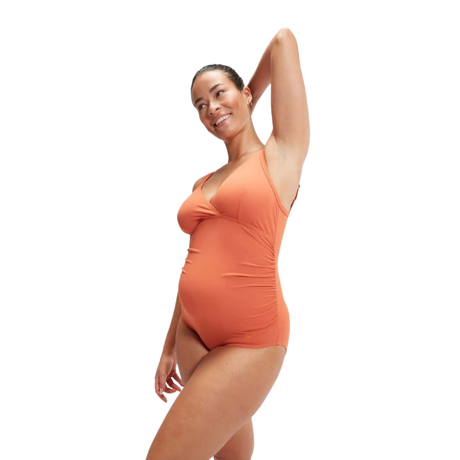 Orange - Side - Speedo Womens-Ladies V Neck Maternity One Piece Swimsuit