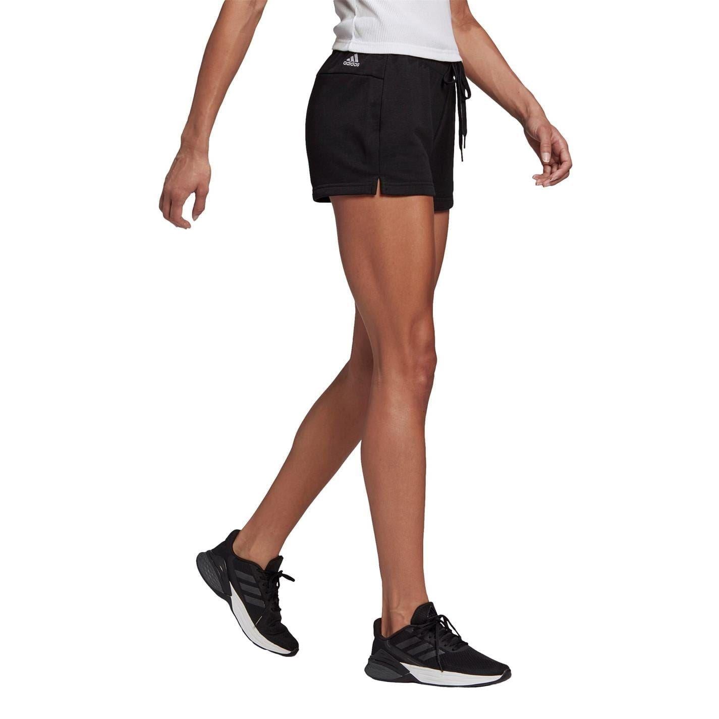 Black-White - Pack Shot - Adidas Womens-Ladies Cotton Logo Slim Shorts