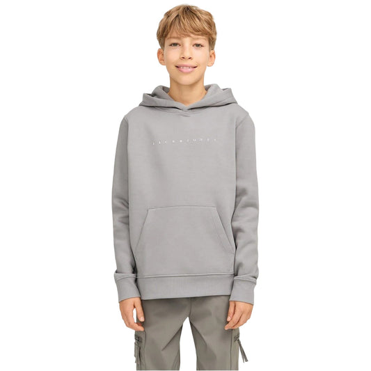 Ultimate Grey - Front - Jack And Jones Childrens-Kids Lettering Stars Hoodie