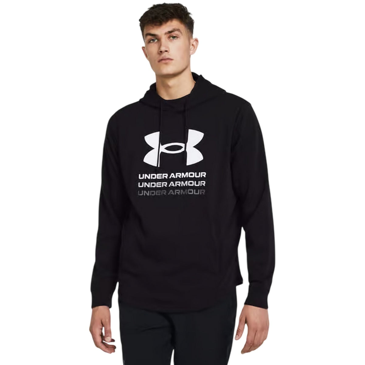 Black - Side - Under Armour Mens Rival Terry Graphic Hoodie