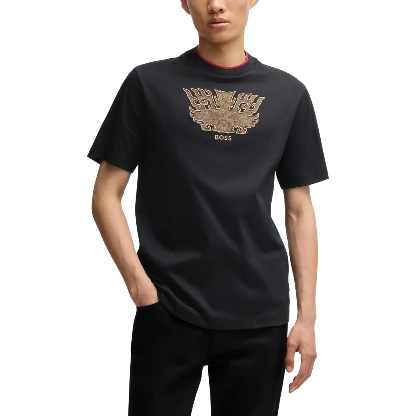 Black - Side - Boss Mens Embroidered Logo Crew Neck T-Shirt