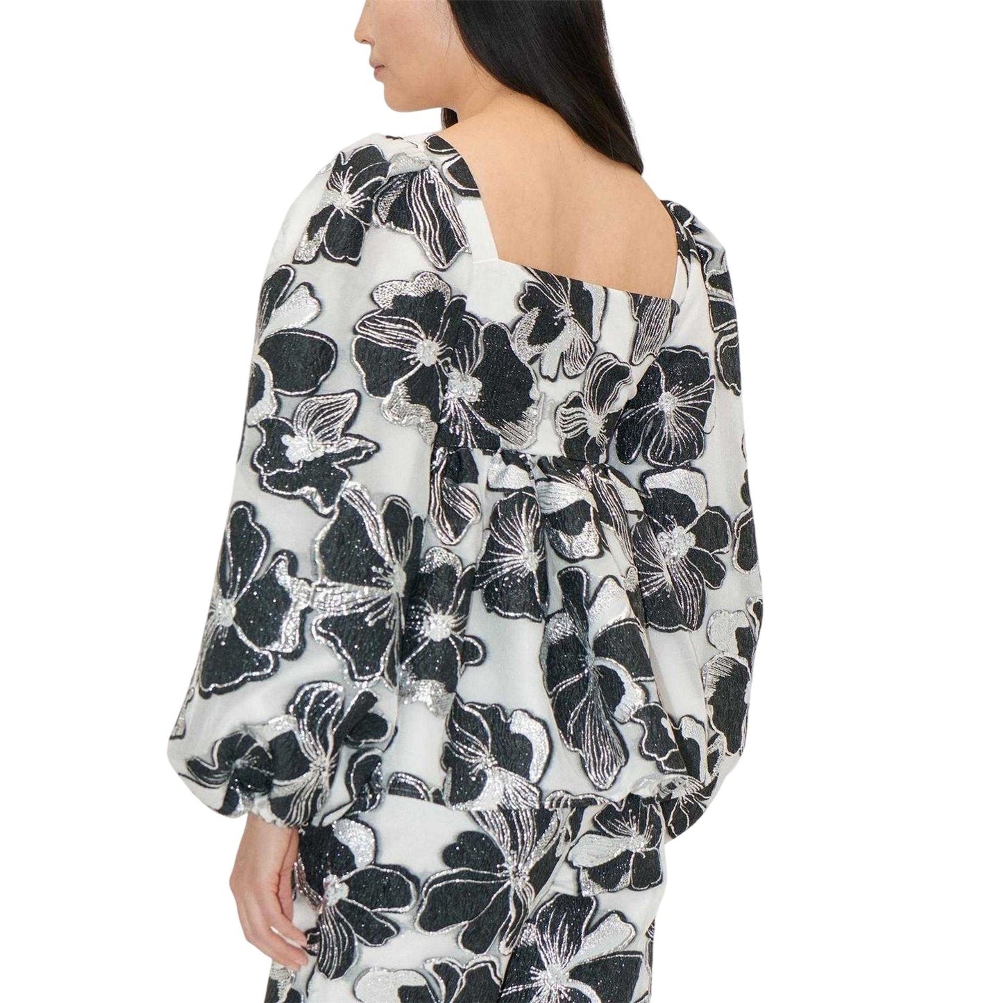 Light Blue-Black-Gold - Back - Stine Goya Womens-Ladies Square Neck Long-Sleeved Blouse