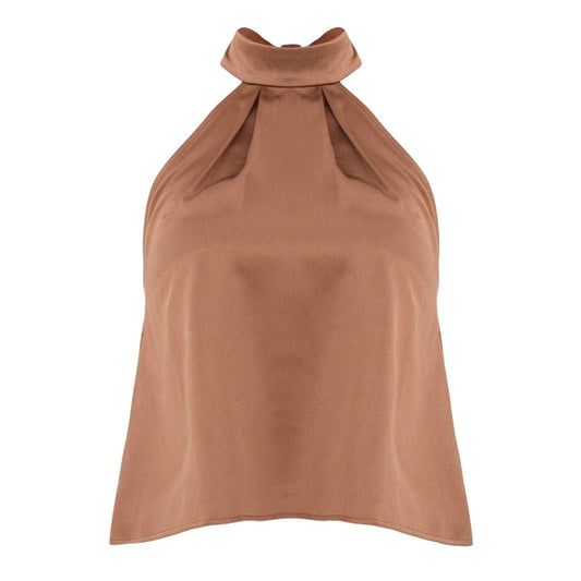 Brown - Front - I Saw It First Womens-Ladies Satin Halter Top