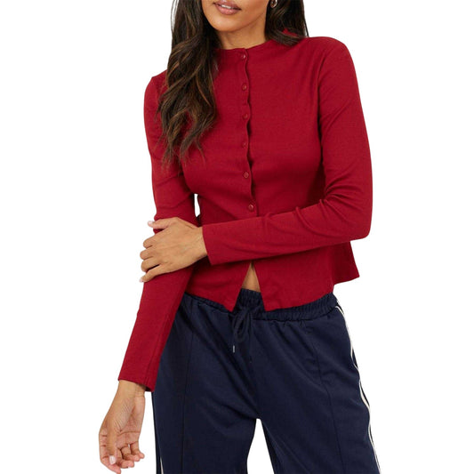 Rouge - Front - Brave Soul Womens-Ladies Button Through Long-Sleeved Top