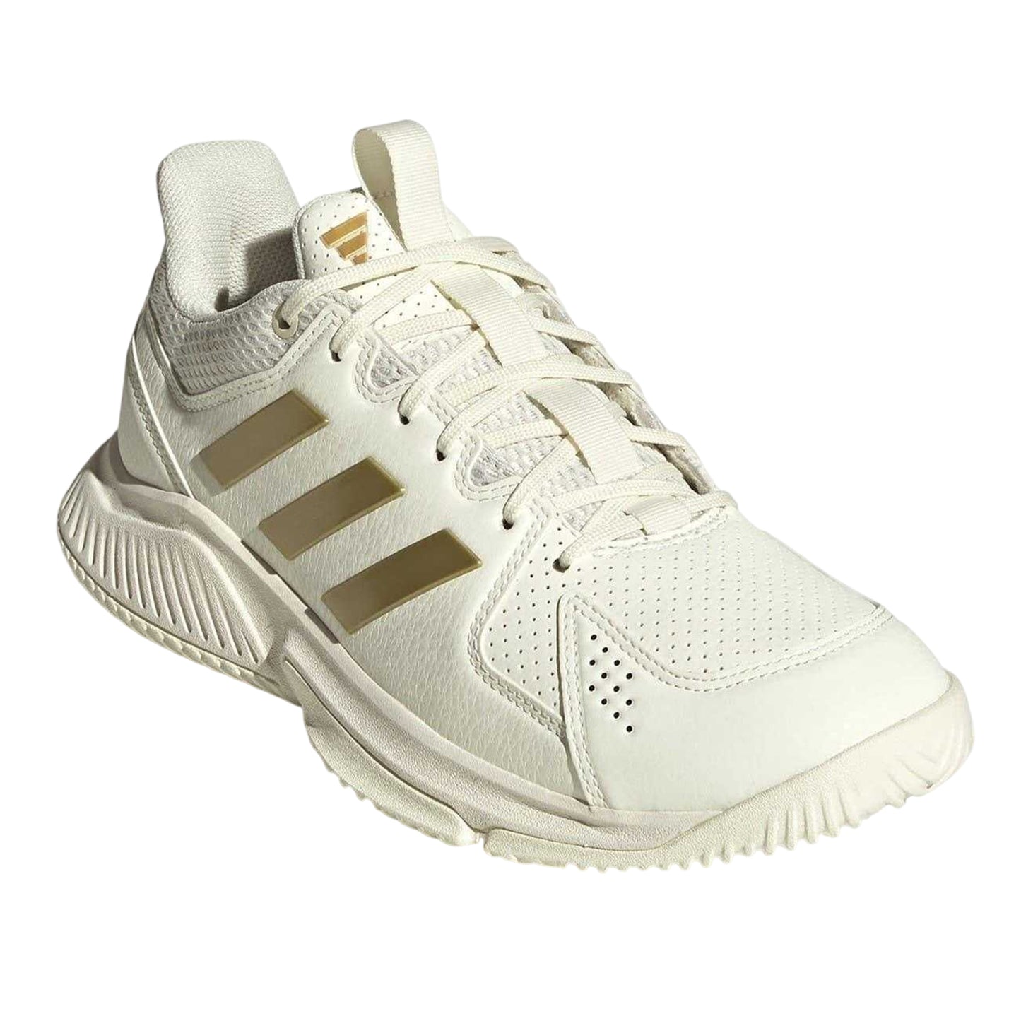 White-Gold - Pack Shot - Adidas Womens-Ladies 3 Stripes Low Cut Netball Trainers
