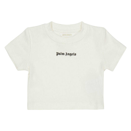 White - Front - Palm Angels Childrens-Kids Logo Cropped Regular T-Shirt