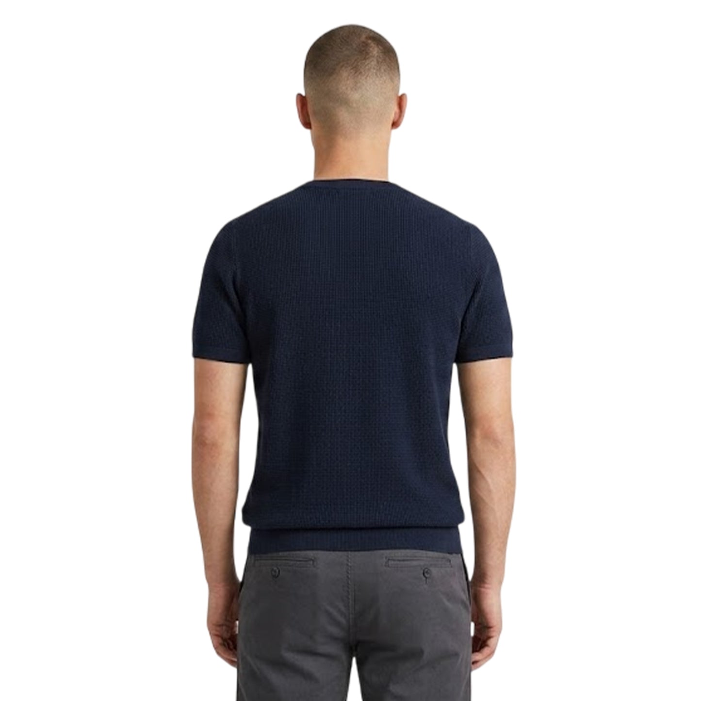Denim Marl - Back - Threadbare Mens Moss Stitch Crew Neck T-Shirt