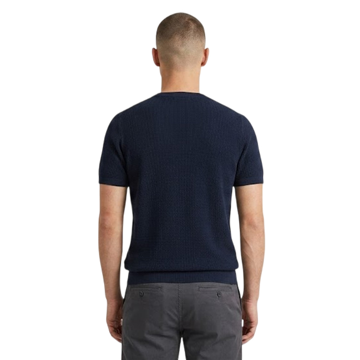 Denim Marl - Back - Threadbare Mens Moss Stitch Crew Neck T-Shirt