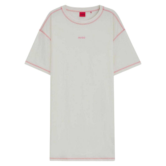 Natural - Front - Hugo Womens-Ladies Contrast Logo Cotton T-Shirt Dress