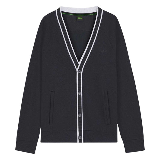 Dark Blue - Front - Boss Mens Contrast Detail Relaxed Fit Cardigan